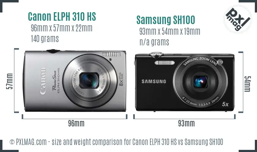 Canon ELPH 310 HS vs Samsung SH100 size comparison