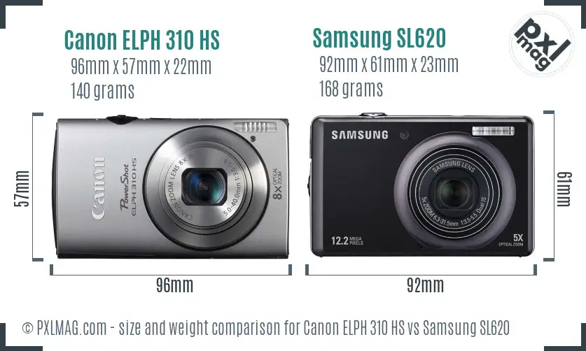 Canon ELPH 310 HS vs Samsung SL620 size comparison