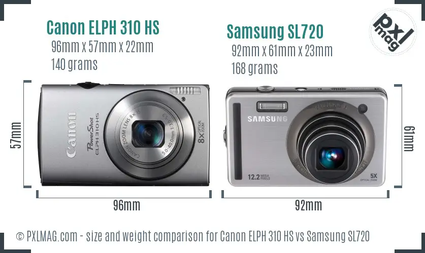 Canon ELPH 310 HS vs Samsung SL720 size comparison Canon ELPH 310 HS vs Samsung SL720 size comparison
