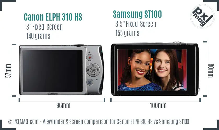 Canon ELPH 310 HS vs Samsung ST100 Screen and Viewfinder comparison