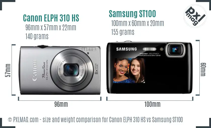 Canon ELPH 310 HS vs Samsung ST100 size comparison