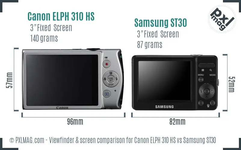 Canon ELPH 310 HS vs Samsung ST30 Screen and Viewfinder comparison