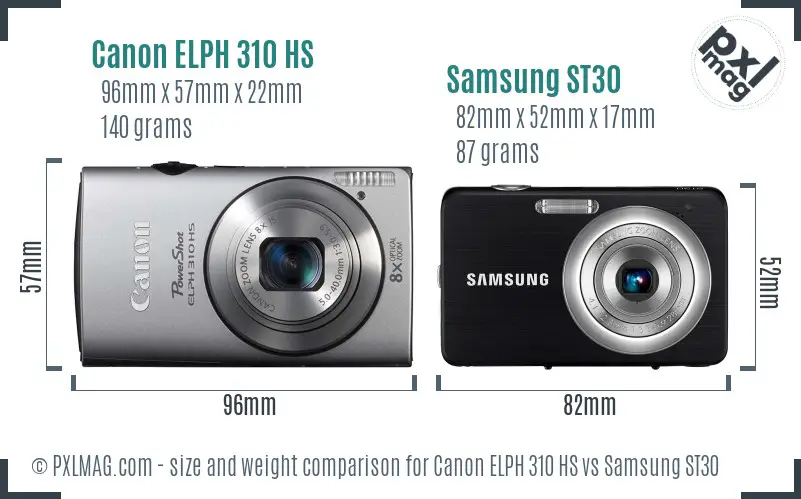 Canon ELPH 310 HS vs Samsung ST30 size comparison