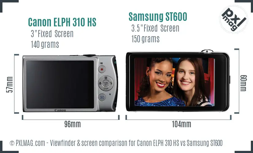Canon ELPH 310 HS vs Samsung ST600 Screen and Viewfinder comparison