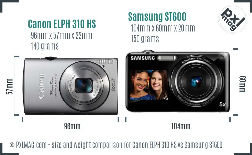 Canon ELPH 310 HS vs Samsung ST600 size comparison