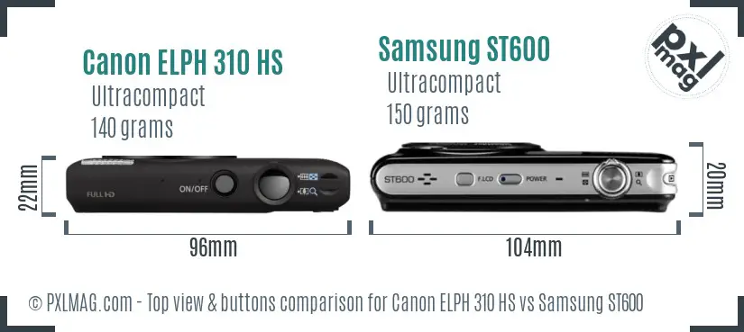Canon ELPH 310 HS vs Samsung ST600 top view buttons comparison