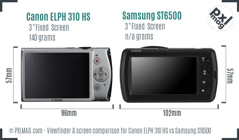 Canon ELPH 310 HS vs Samsung ST6500 Screen and Viewfinder comparison