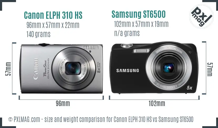 Canon ELPH 310 HS vs Samsung ST6500 size comparison