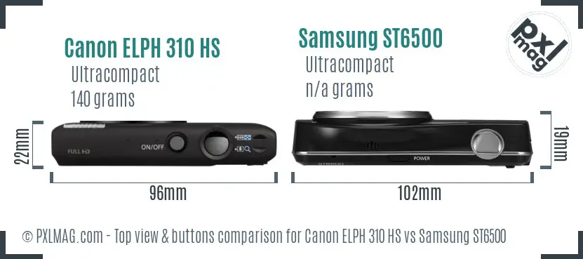 Canon ELPH 310 HS vs Samsung ST6500 top view buttons comparison