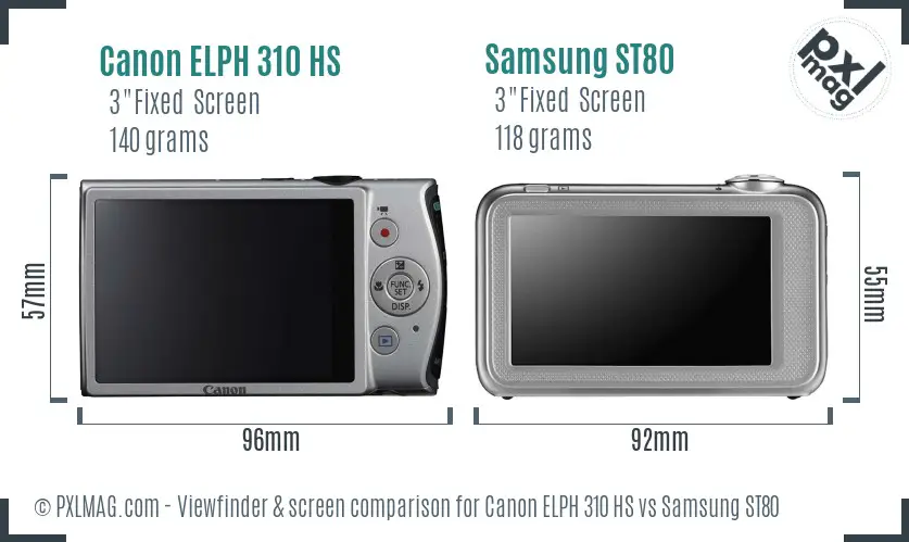 Canon ELPH 310 HS vs Samsung ST80 Screen and Viewfinder comparison