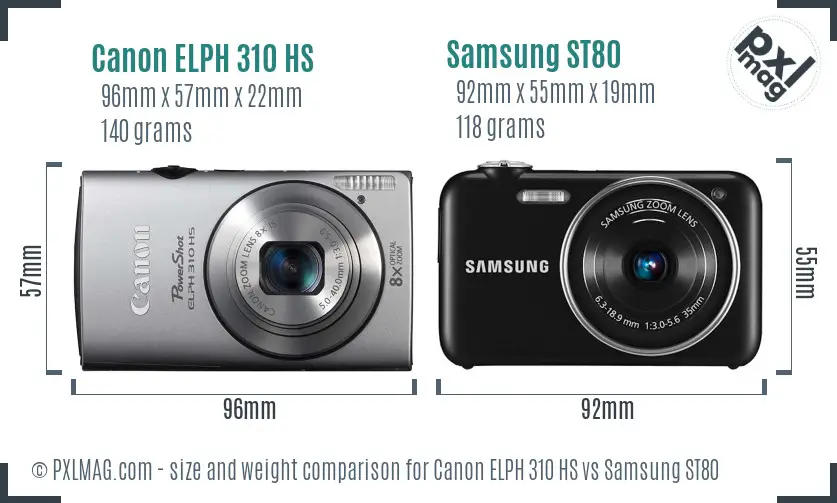Canon ELPH 310 HS vs Samsung ST80 size comparison