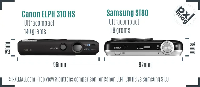 Canon ELPH 310 HS vs Samsung ST80 top view buttons comparison