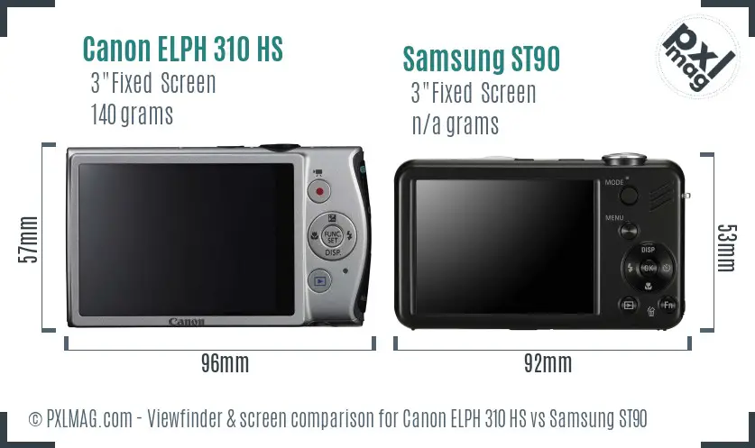Canon ELPH 310 HS vs Samsung ST90 Screen and Viewfinder comparison