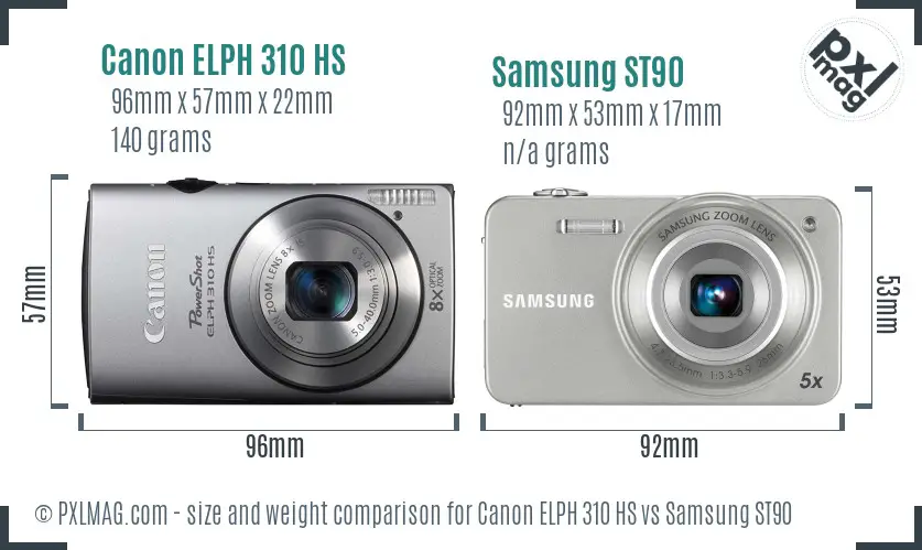 Canon ELPH 310 HS vs Samsung ST90 size comparison