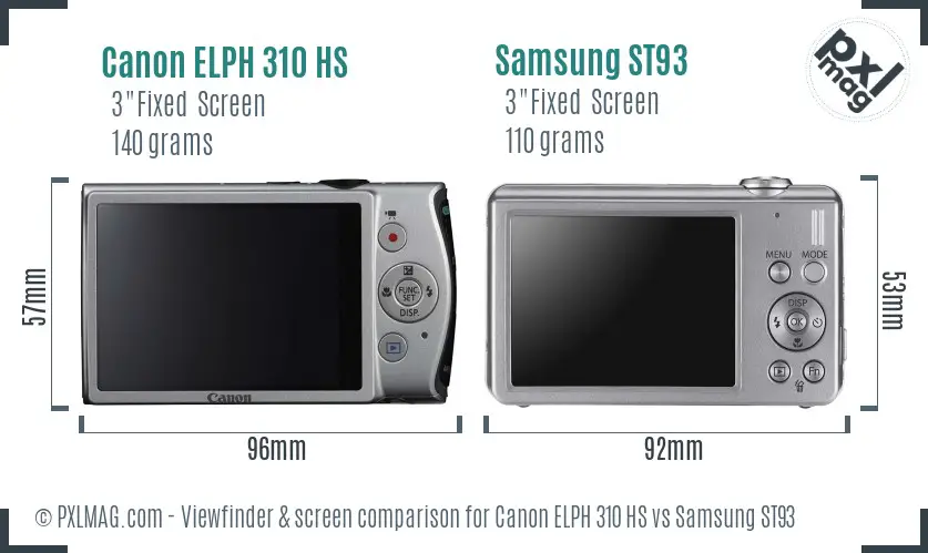 Canon ELPH 310 HS vs Samsung ST93 Screen and Viewfinder comparison Canon ELPH 310 HS vs Samsung ST93 Screen and Viewfinder comparison