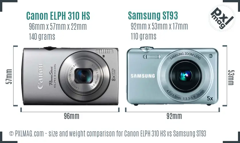 Canon ELPH 310 HS vs Samsung ST93 size comparison Canon ELPH 310 HS vs Samsung ST93 size comparison