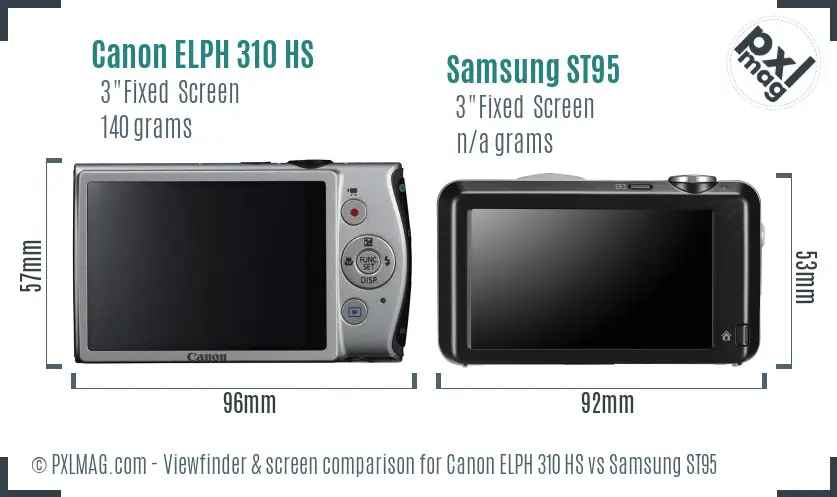 Canon ELPH 310 HS vs Samsung ST95 Screen and Viewfinder comparison