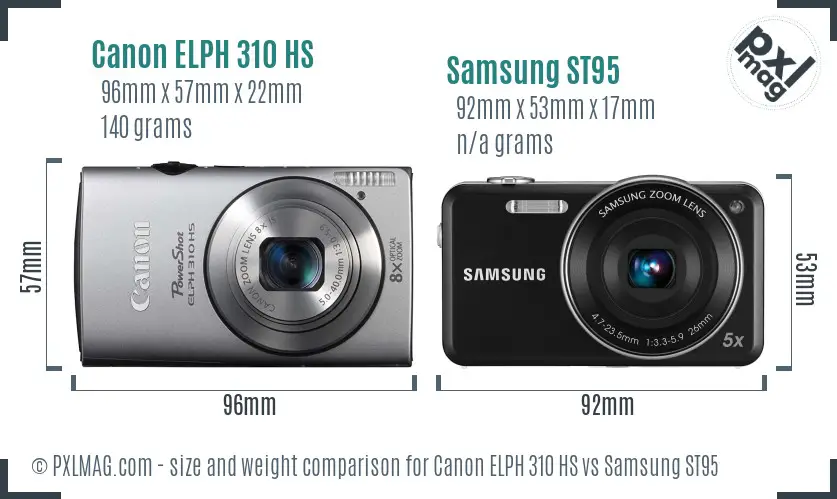 Canon ELPH 310 HS vs Samsung ST95 size comparison