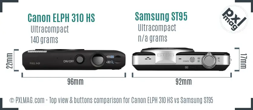 Canon ELPH 310 HS vs Samsung ST95 top view buttons comparison