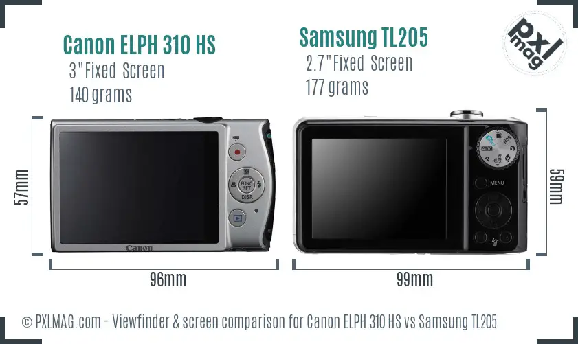 Canon ELPH 310 HS vs Samsung TL205 Screen and Viewfinder comparison