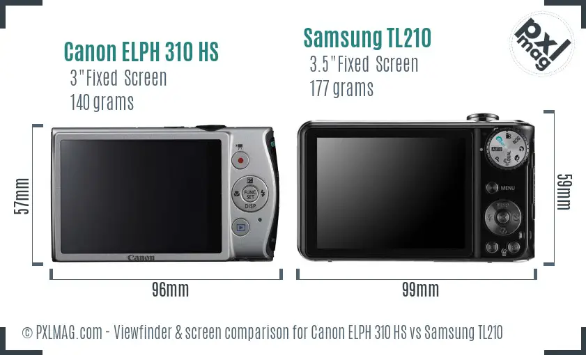Canon ELPH 310 HS vs Samsung TL210 Screen and Viewfinder comparison