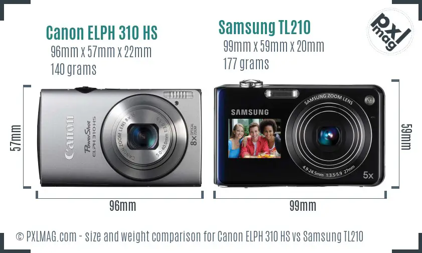 Canon ELPH 310 HS vs Samsung TL210 size comparison