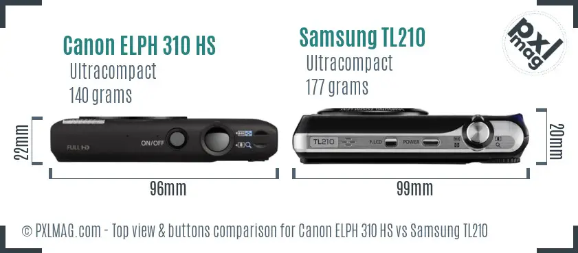 Canon ELPH 310 HS vs Samsung TL210 top view buttons comparison
