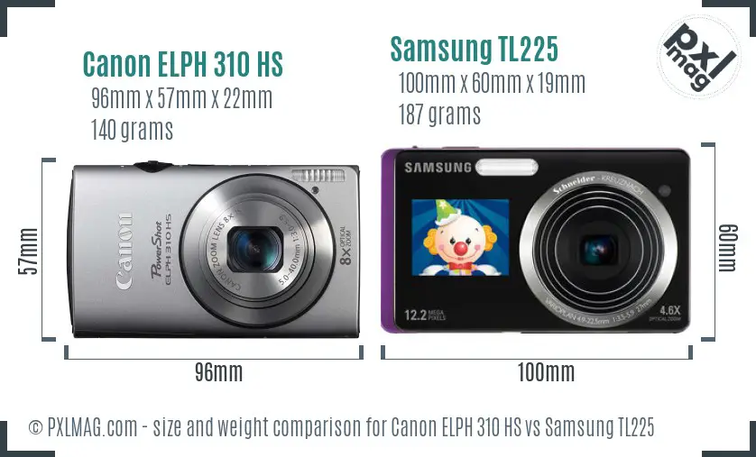 Canon ELPH 310 HS vs Samsung TL225 size comparison Canon ELPH 310 HS vs Samsung TL225 size comparison