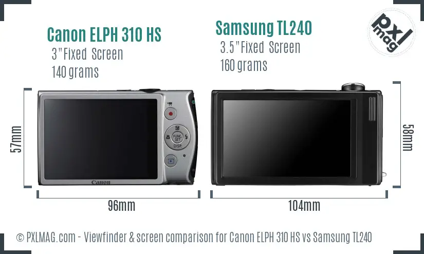 Canon ELPH 310 HS vs Samsung TL240 Screen and Viewfinder comparison