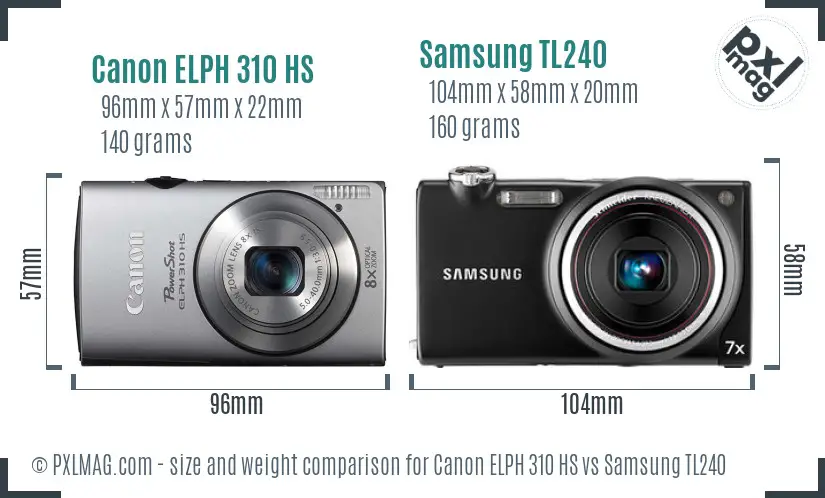 Canon ELPH 310 HS vs Samsung TL240 size comparison