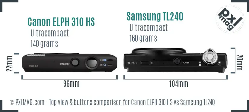 Canon ELPH 310 HS vs Samsung TL240 top view buttons comparison