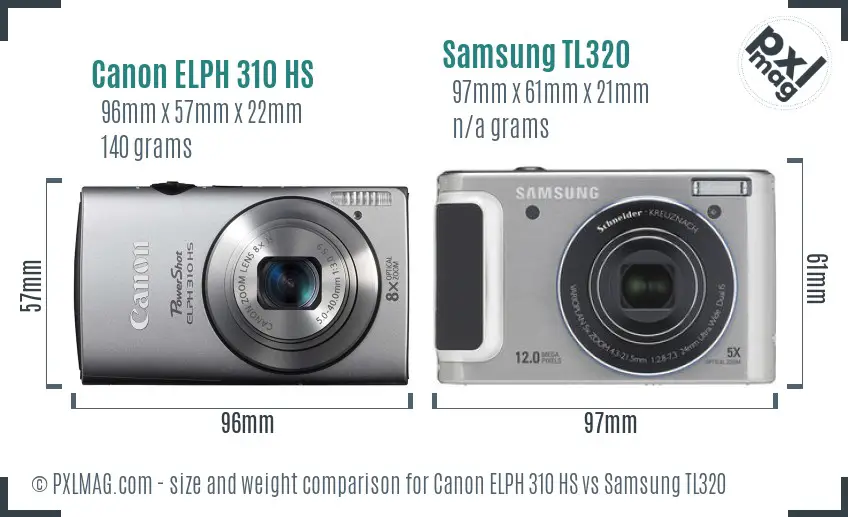 Canon ELPH 310 HS vs Samsung TL320 size comparison