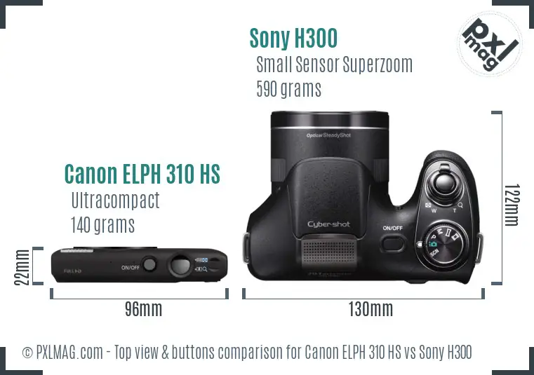 Canon ELPH 310 HS vs Sony H300 top view buttons comparison