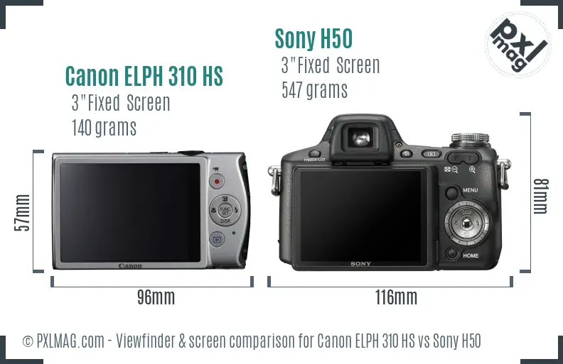 Canon ELPH 310 HS vs Sony H50 Screen and Viewfinder comparison