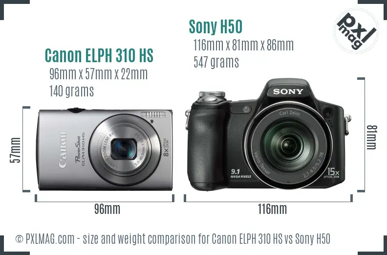 Canon ELPH 310 HS vs Sony H50 size comparison
