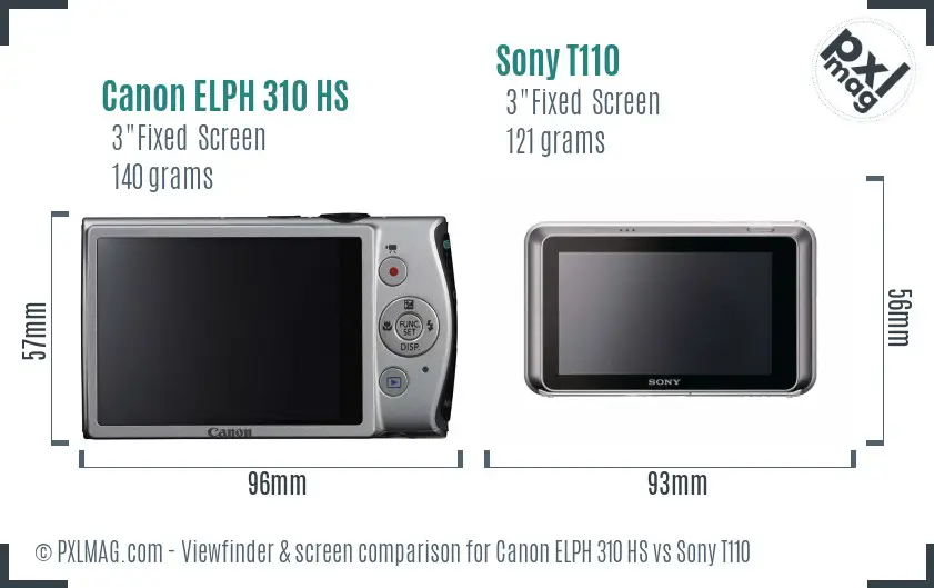 Canon ELPH 310 HS vs Sony T110 Screen and Viewfinder comparison