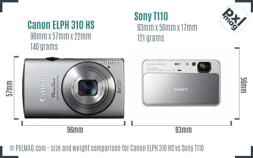 Canon ELPH 310 HS vs Sony T110 size comparison