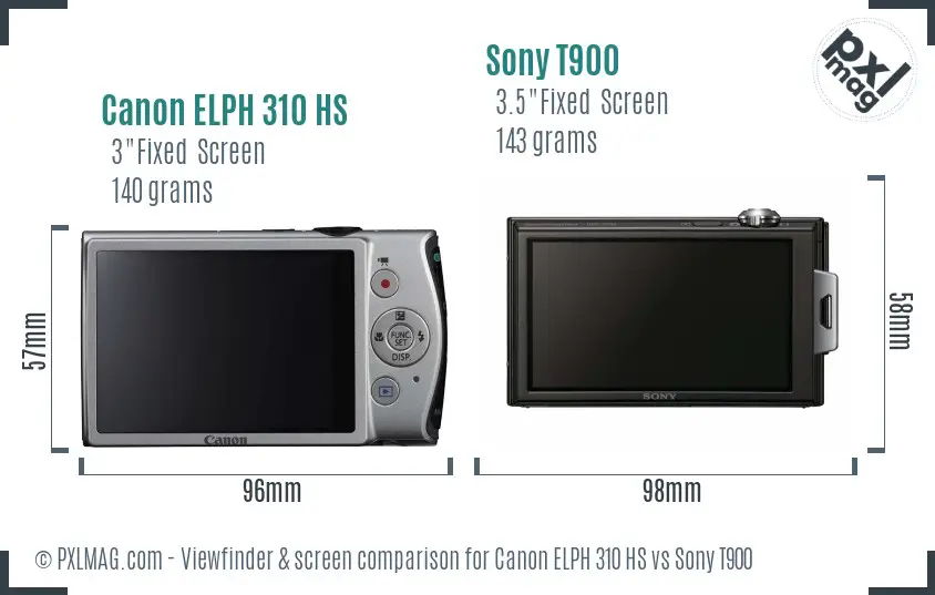 Canon ELPH 310 HS vs Sony T900 Screen and Viewfinder comparison