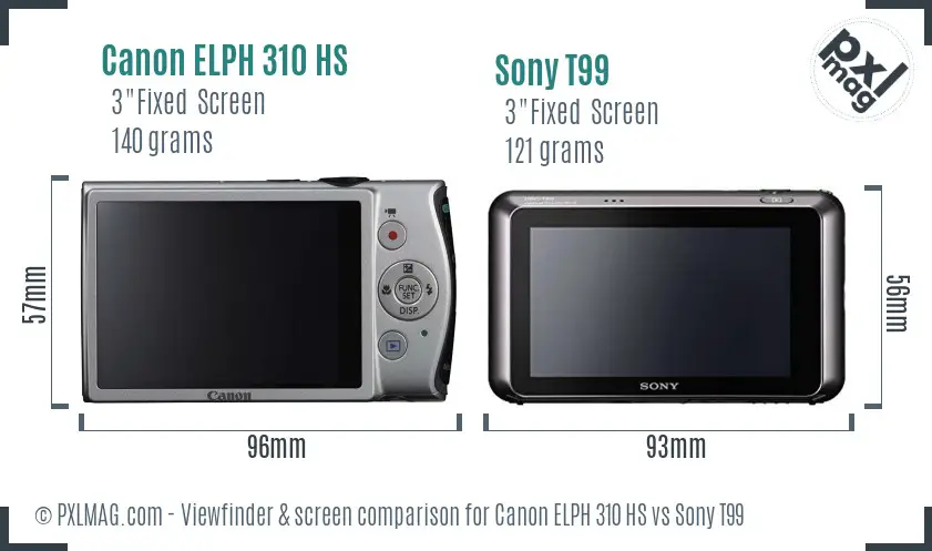 Canon ELPH 310 HS vs Sony T99 Screen and Viewfinder comparison