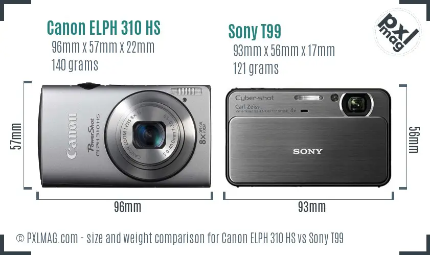 Canon ELPH 310 HS vs Sony T99 size comparison