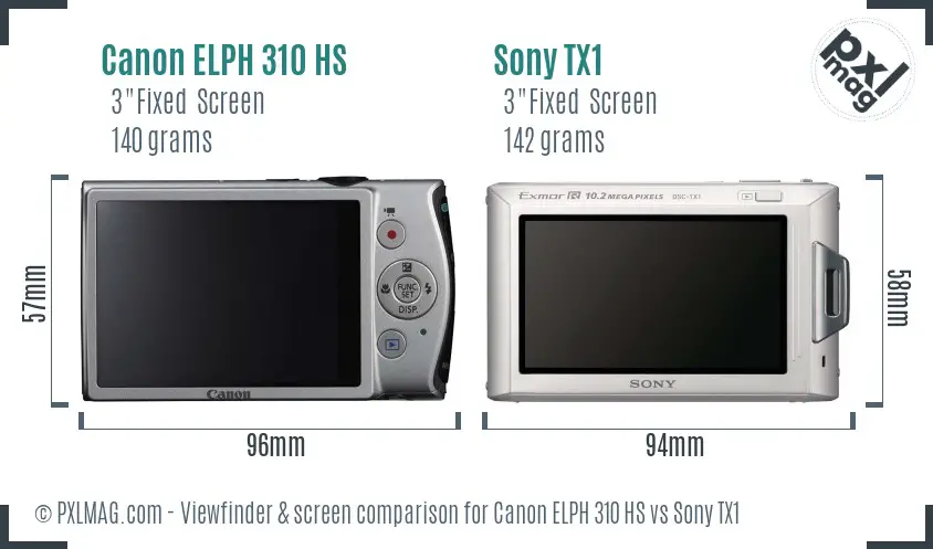 Canon ELPH 310 HS vs Sony TX1 Screen and Viewfinder comparison