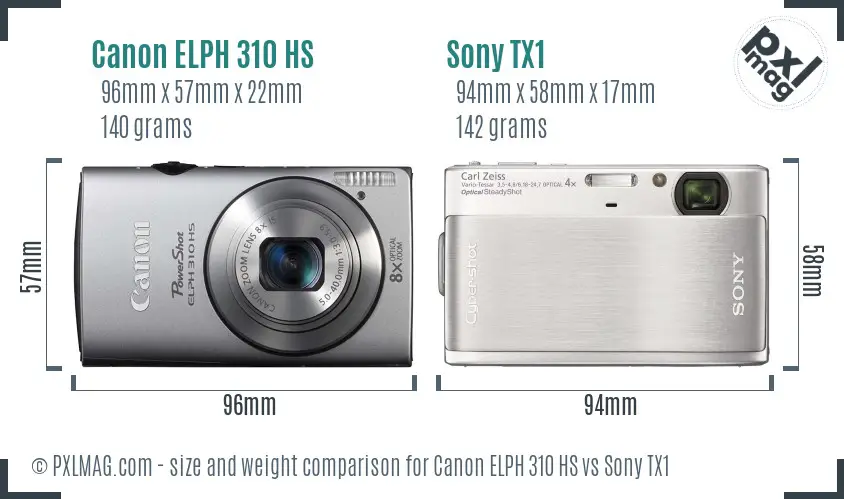 Canon ELPH 310 HS vs Sony TX1 size comparison