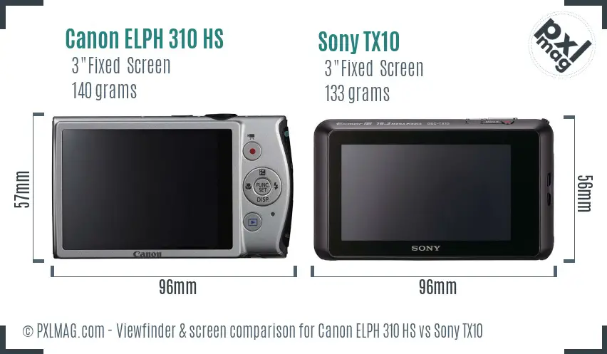 Canon ELPH 310 HS vs Sony TX10 Screen and Viewfinder comparison