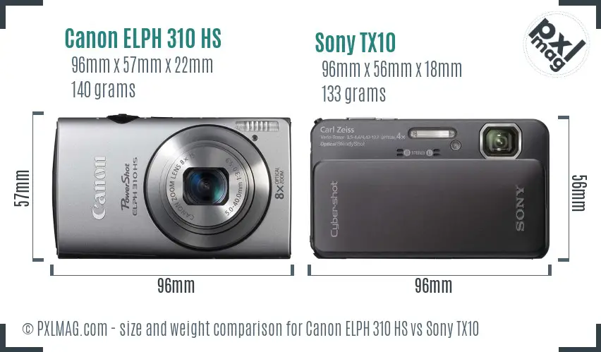Canon ELPH 310 HS vs Sony TX10 size comparison