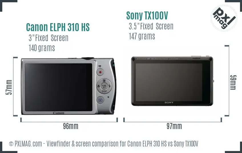 Canon ELPH 310 HS vs Sony TX100V Screen and Viewfinder comparison