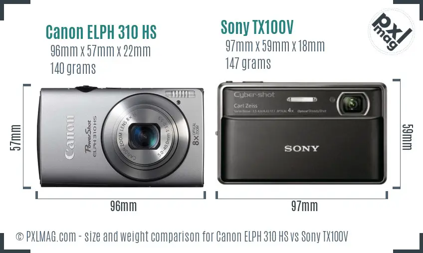 Canon ELPH 310 HS vs Sony TX100V size comparison