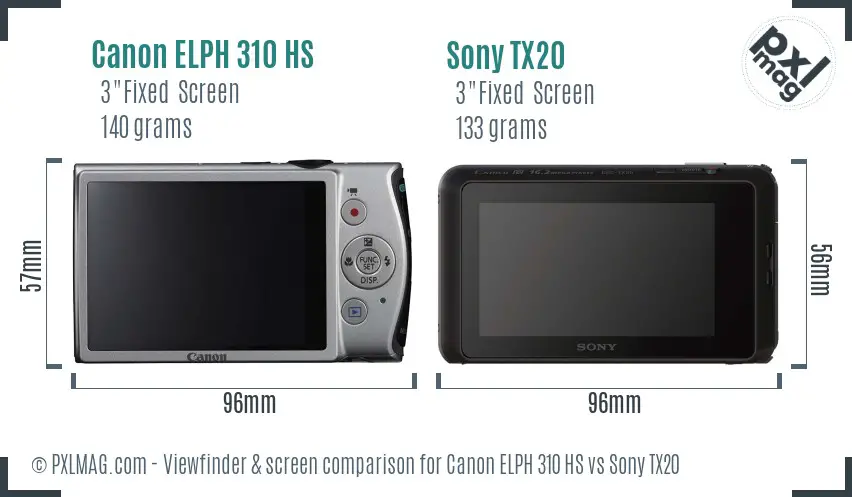 Canon ELPH 310 HS vs Sony TX20 Screen and Viewfinder comparison