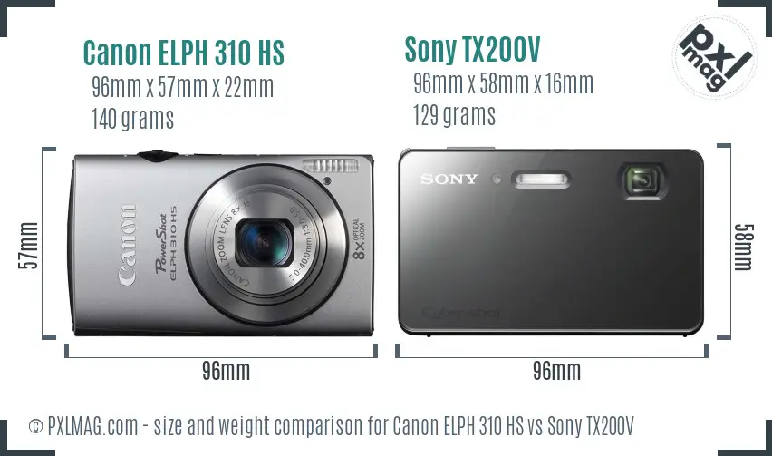 Canon ELPH 310 HS vs Sony TX200V size comparison