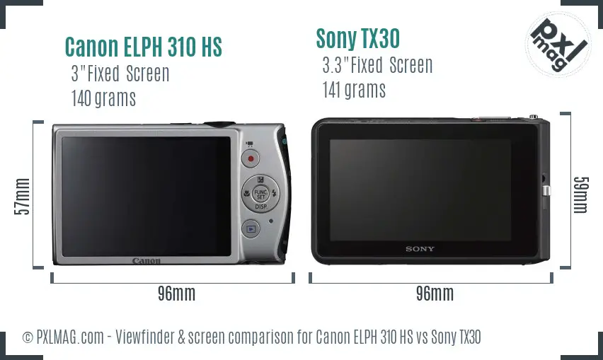 Canon ELPH 310 HS vs Sony TX30 Screen and Viewfinder comparison