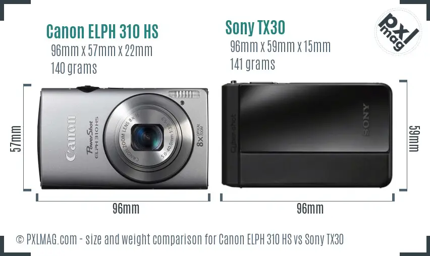 Canon ELPH 310 HS vs Sony TX30 size comparison